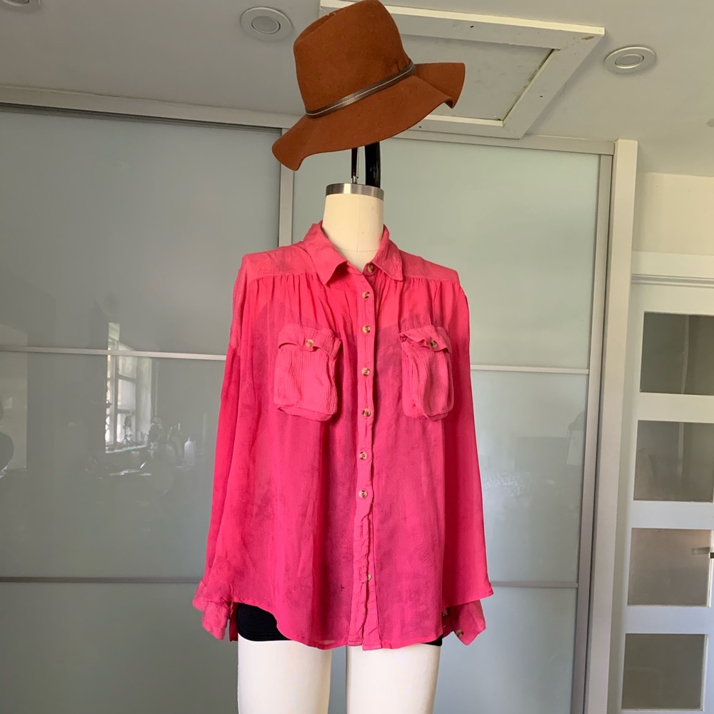 Free people sheer pink blouse